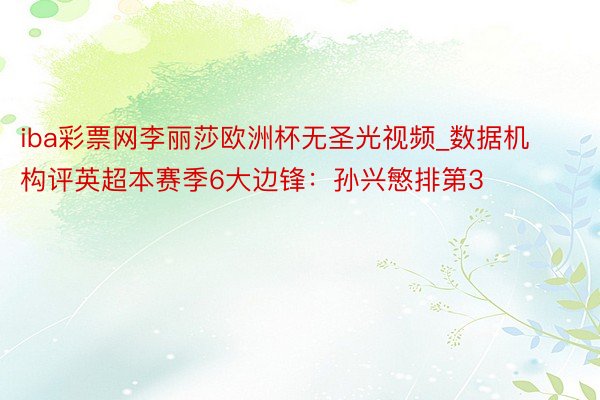 iba彩票网李丽莎欧洲杯无圣光视频_数据机构评英超本赛季6大边锋：孙兴慜排第3